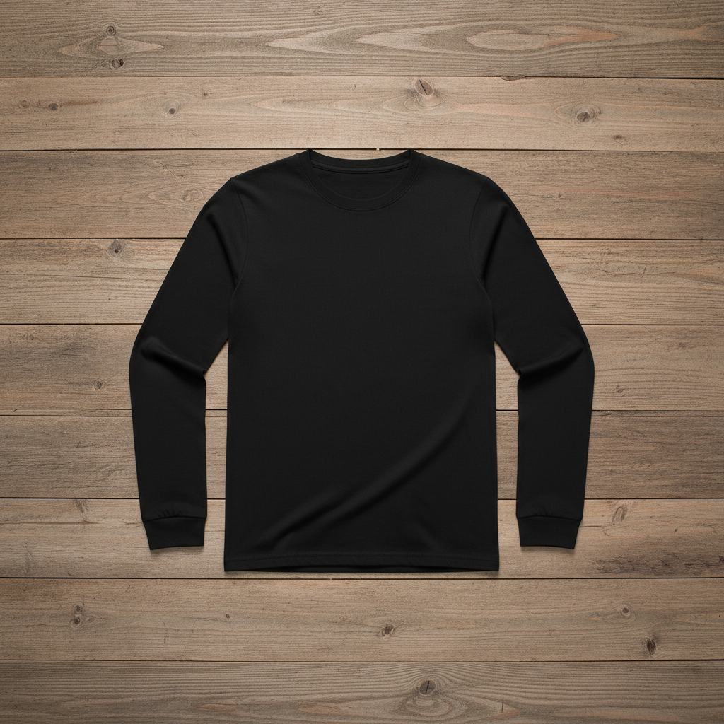 Black youth long sleeve tee - flat with arms down
