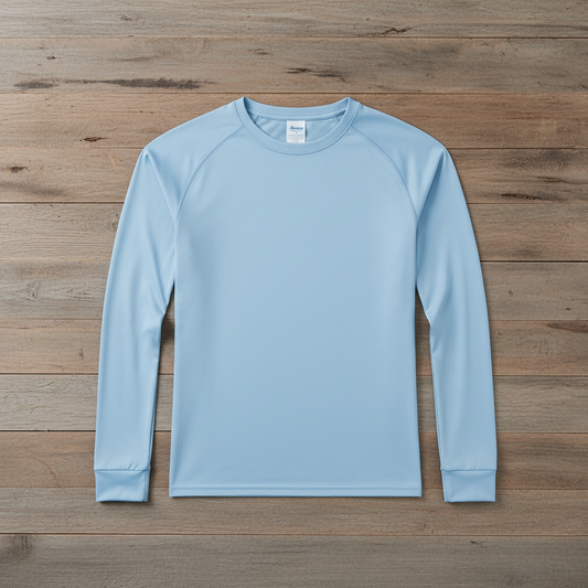 Blue mist youth long sleeve tee - flat with arms down