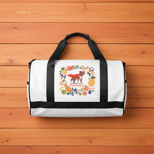 Fruitdog gym bag flat lay on orange slats