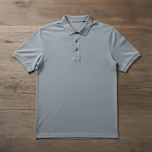 Grey polo shirt - horizontal wood slats square format