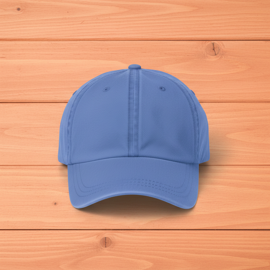 Periwinkle hat on warm wooden slats