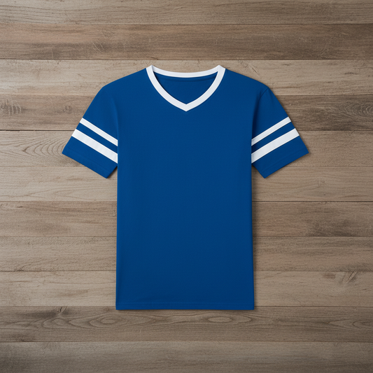 Red/white varsity v-neck - square format