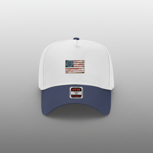 Royal blue and white flag cap on grey gradient