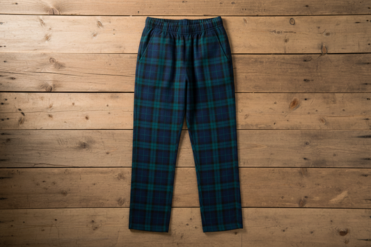 Scottish tartan flannel pants on wood