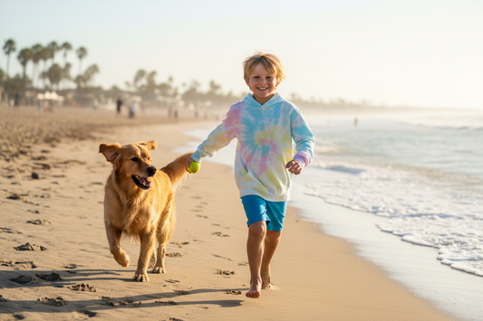 Youth Sunset Swirl Tie-Dye Hoodie - Beach with Dog 3