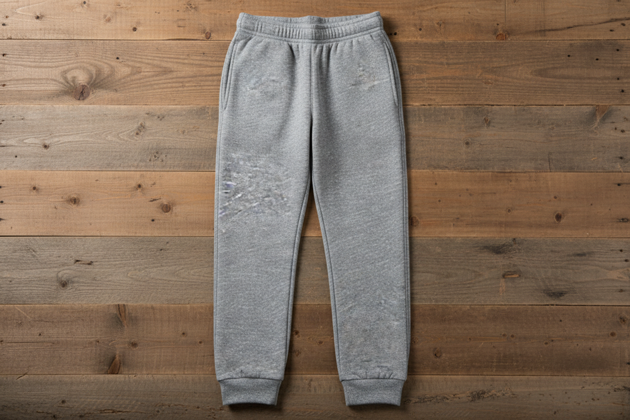 Athletic heather joggers on wood