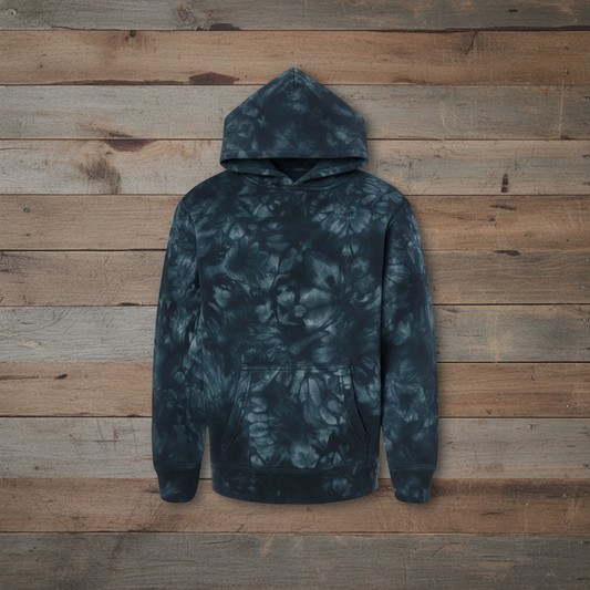 Dark camo hoodie on wooden background