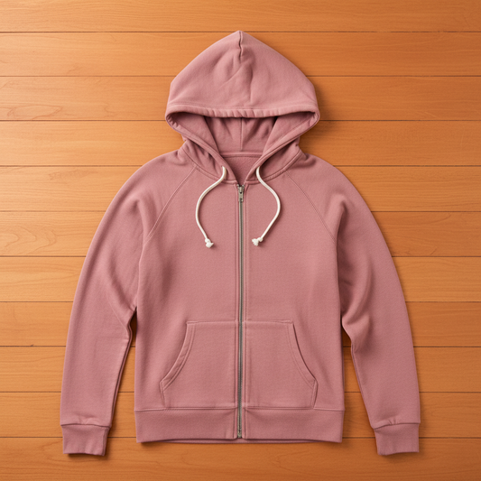 Dusty rose zip-up hoodie flat lay