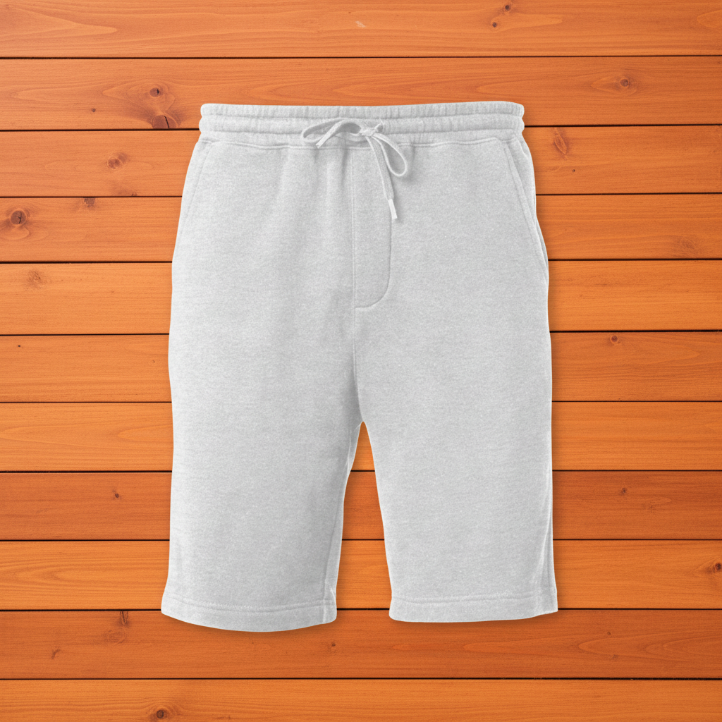 Grey heather longer knee-length shorts flat lay