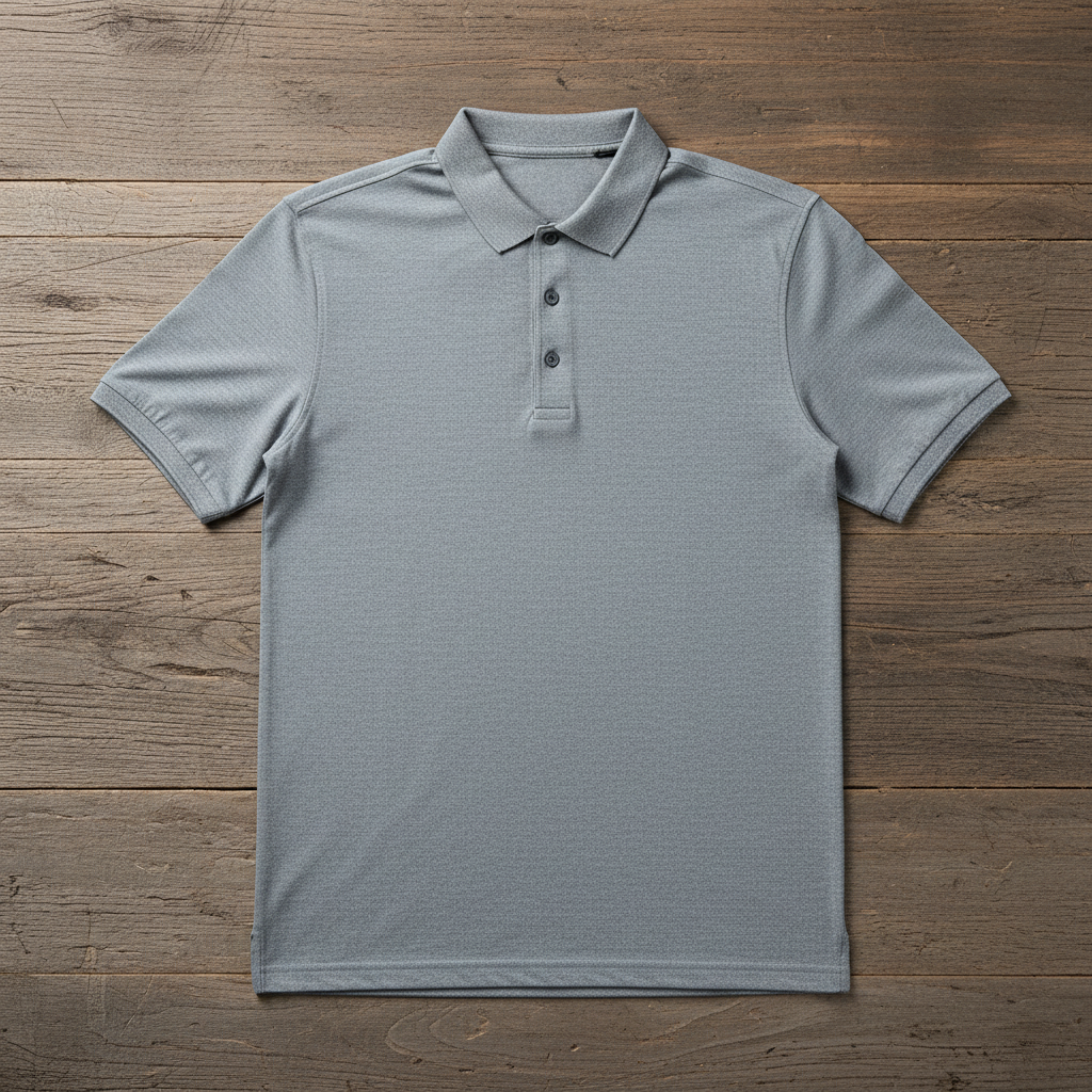 Grey polo shirt - horizontal wood slats square format