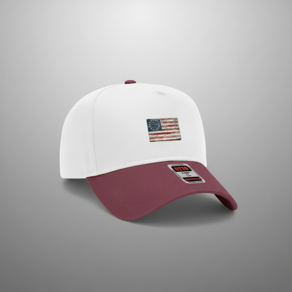 Maroon and white flag cap on grey gradient