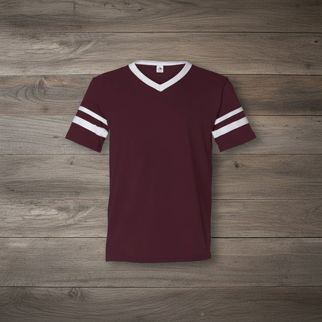 Maroon/white varsity v-neck - square format