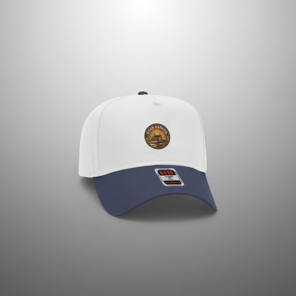 Navy and white cap on grey gradient