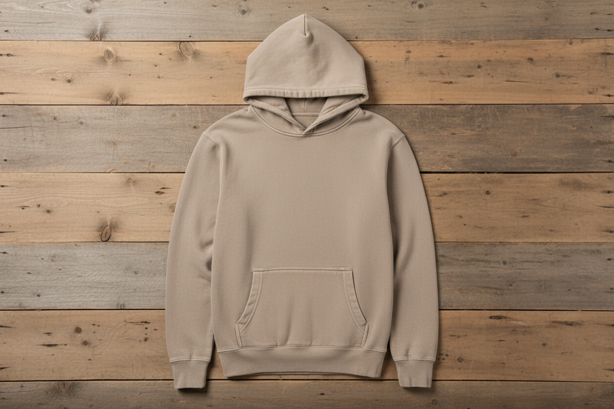 Pigment sandstone hoodie on wooden background