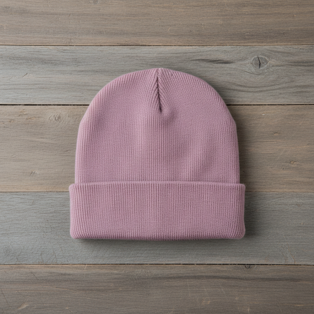 Pink beanie on wooden slats
