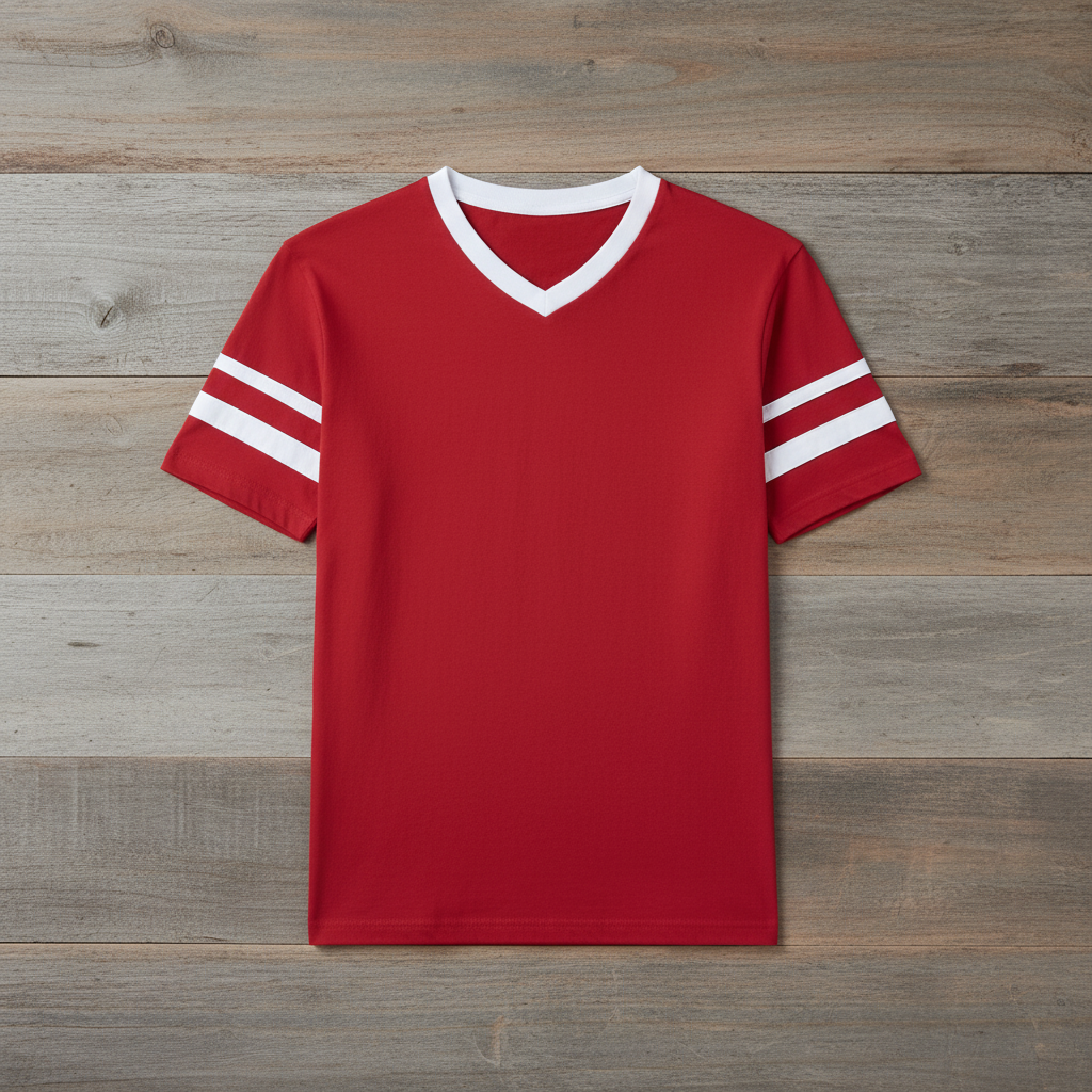 Red/white varsity v-neck - square format