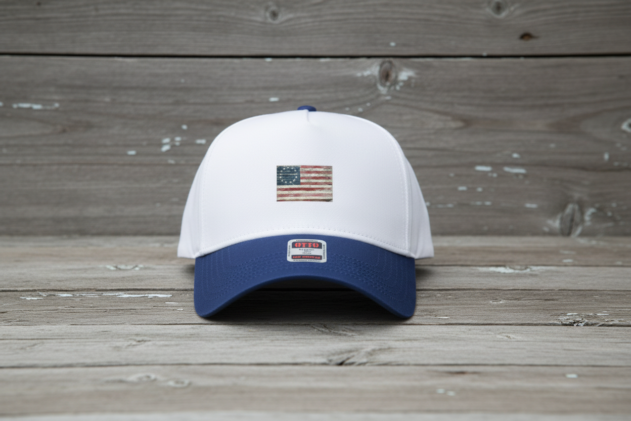 Royal Betsy Ross cap on gray distressed wood