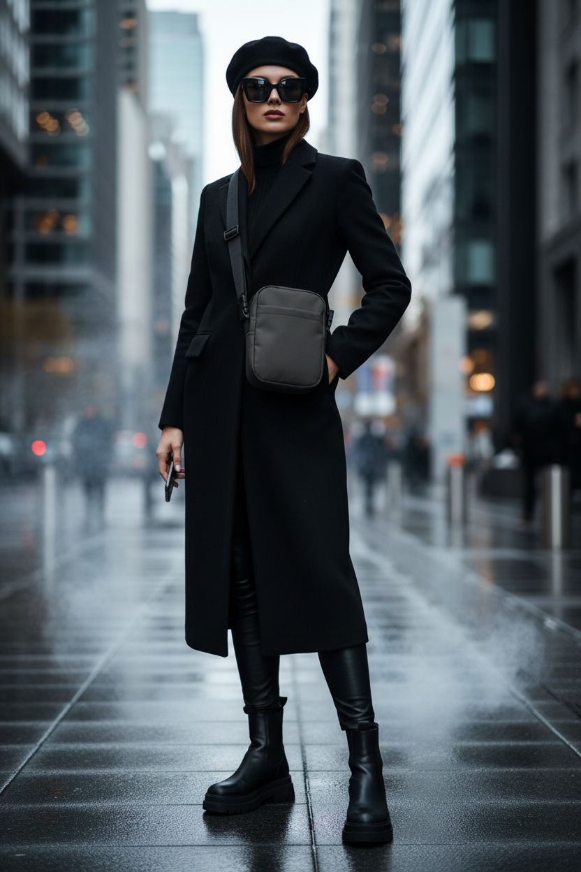 Stylish woman with accurate crossbody bag