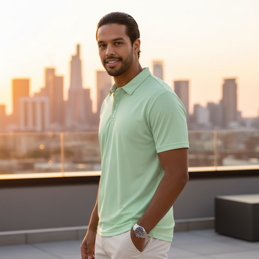 Summer green polo - urban rooftop editorial