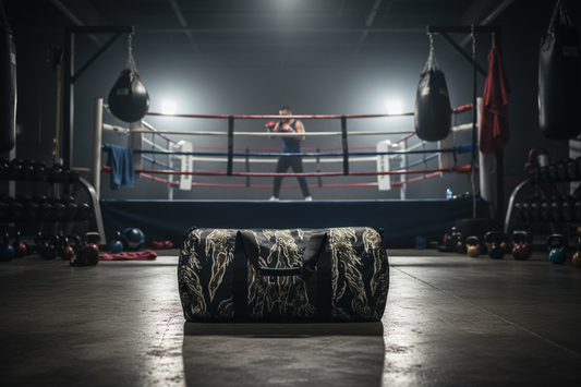 Tiger camo duffel bag at boxing gym