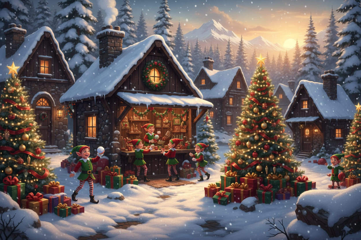 Traditional Christmas Banner with Elves