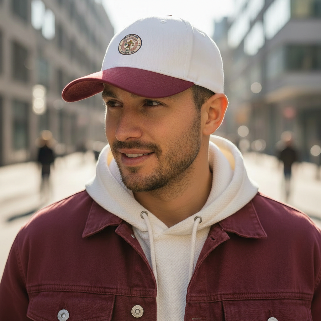 Trendy close-up with burgundy hat